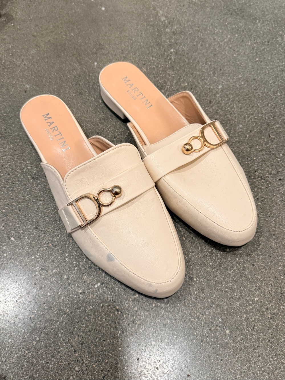 Cream Leather Slip-On Mules with Gold Hardware